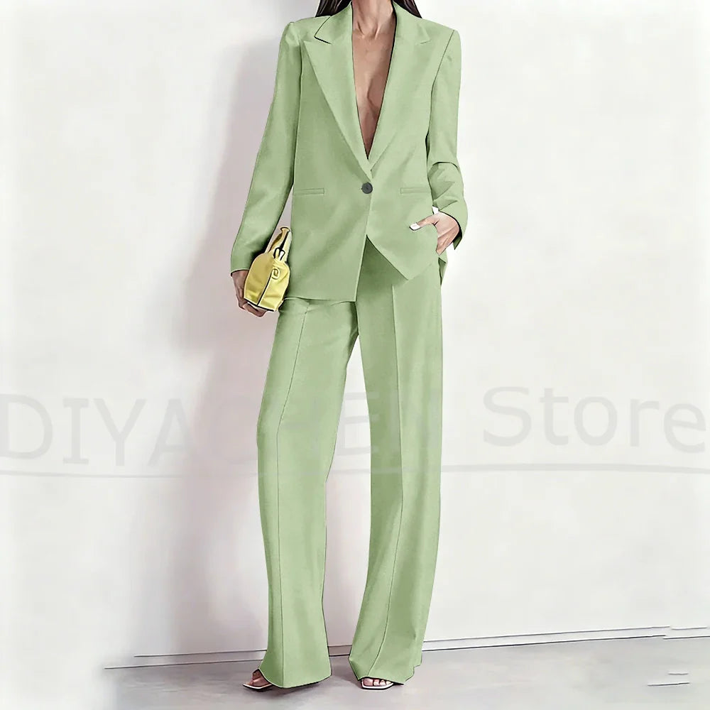 Women's Suit Set Peak Lapel One Button Blazer and Wide-Leg Pants Fashion Formal Casual Party Office Stylish Pants Sets Two Piece