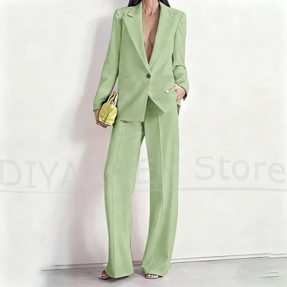 Women's Suit Set Peak Lapel One Button Blazer and Wide-Leg Pants Fashion Formal Casual Party Office Stylish Pants Sets Two Piece