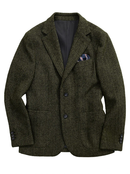 Navy Blue Herringbone Men's Suits Blazer Single Breasted Suit Jacket Formal Fashion Notch Lapel Coat for Wedding Business Casual