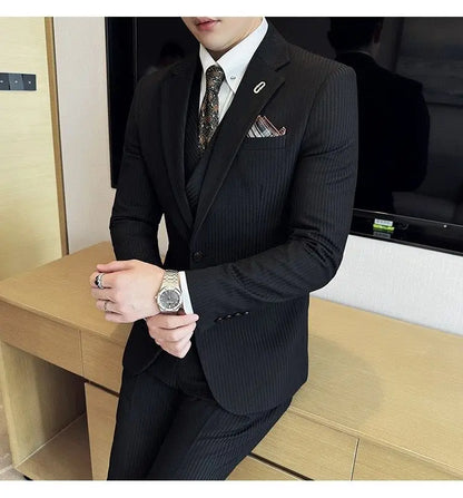 Men's Slim Fit 2-Piece Suit – Striped Single-Breasted Blazer and Trousers for Wedding, Business & Formal Wear