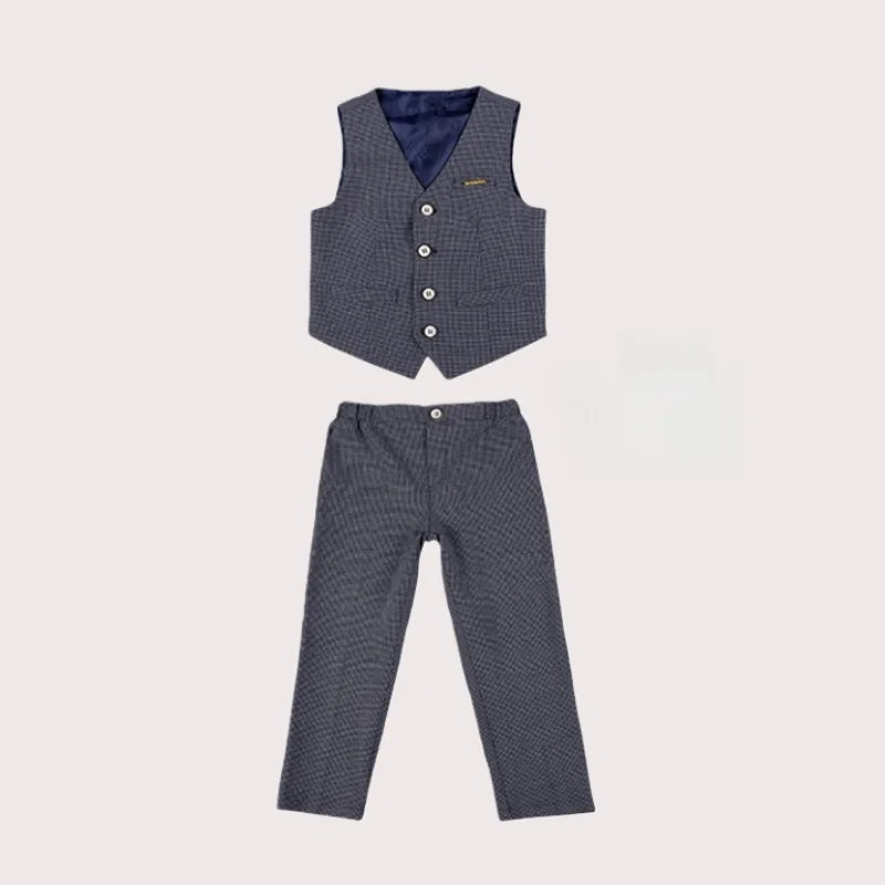 British Style Kids Piano Host Speech Performance Costume School Boys Vest Pants Bowtie 3Pieces Ceremony Clothing Set