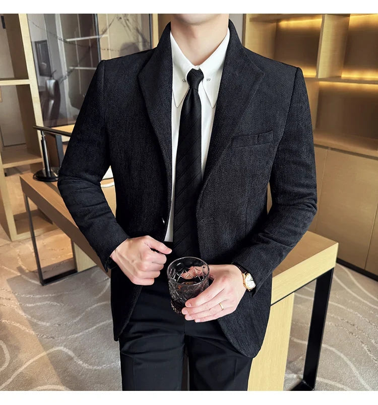 New Chinese Style Stand Collar Fashion Casual Suit Jacket Autumn Winter New Slim Fit Business Formal Social Prom Party Tuxedos