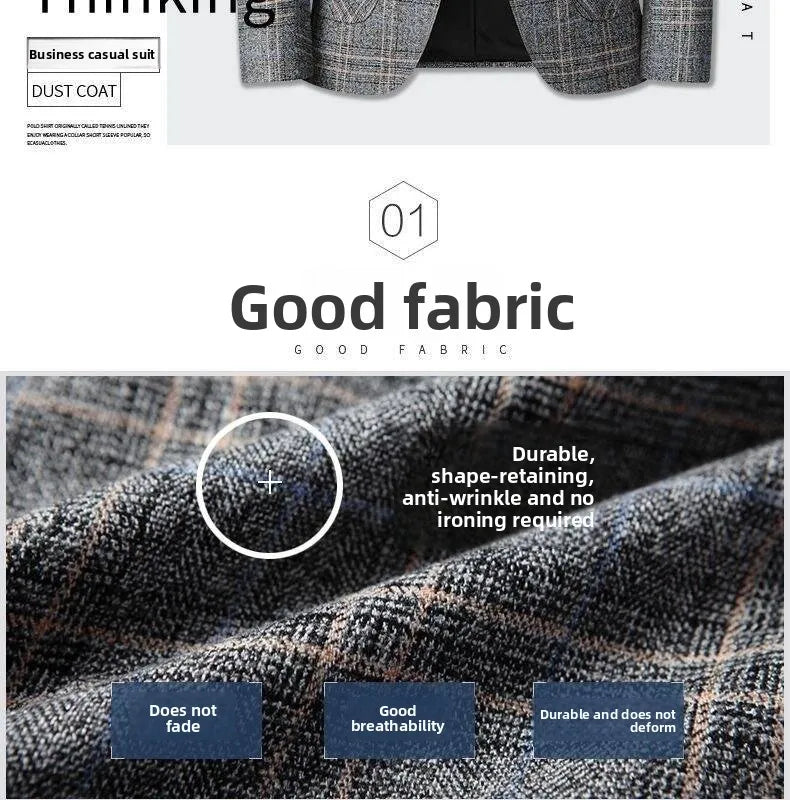 Blazer Men's Fashionable High-end Business-oriented Outdoor Gentleman's Trendy Checked Casual Wear for Hosting Weddings Blazer