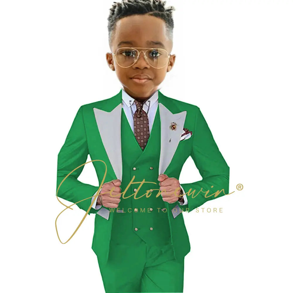 Suits For Boy Jacket Vest Pants 3 Pieces Dark Green Birthday Costume Flower Boys Formal Party Suit Kids Wedding Suit Tuxedo