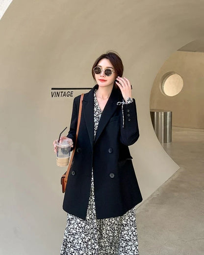 New Arrival 2025 Spring Autumn Women's Korean Loose Blazer Mid Length Solid Color Design Sense Versatile Daily Wear Student Look