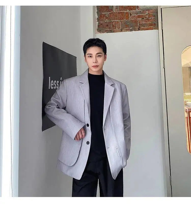 Men's British Dandy Style Blazer, Premium Textured Casual Suit Jacket, Structured Shoulders Light Mature Fashion Coat for Autumn