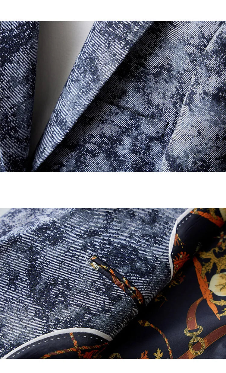 Men's Floral Jacquard Blazer Slim Suit Jacket Male Business Casual Coat Fashion Men Wedding Party Tuxedo Dress Blazers  Fit Tops