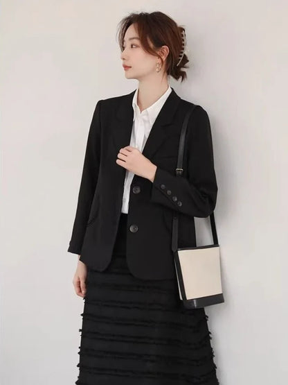 Women's 2025 New Korean Petite Niche Design Solid Slim Fit Blazer High Quality Slimming Minimalist Work Spring Autumn