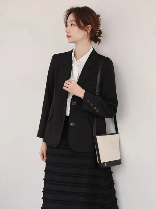 Women's 2025 New Korean Petite Niche Design Solid Slim Fit Blazer High Quality Slimming Minimalist Work Spring Autumn