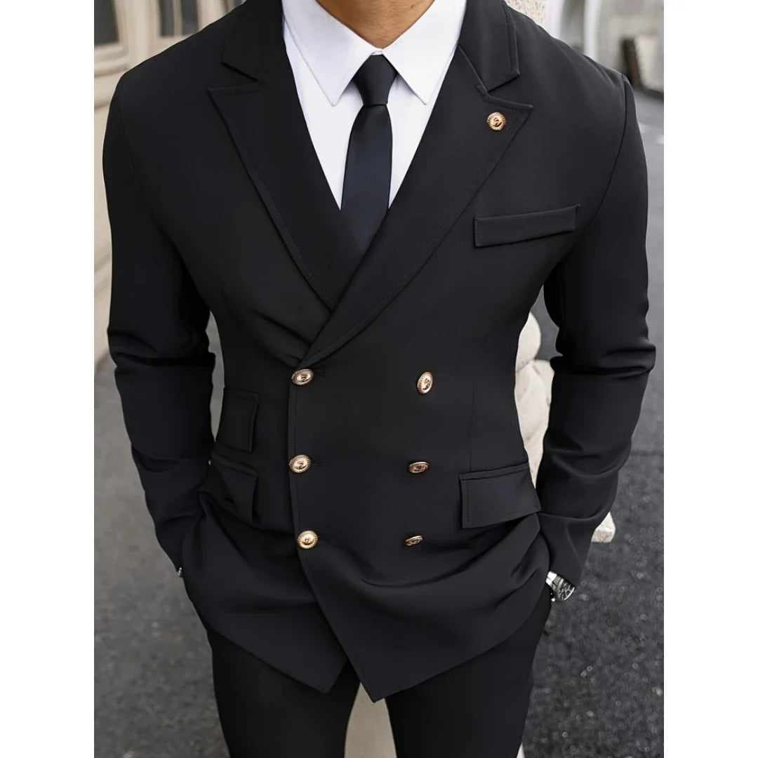 Men Suit 2 Pieces Black Double Button With Lapel For Wedding Groom Party Prom Business Office Work Daily Jacket And Pants