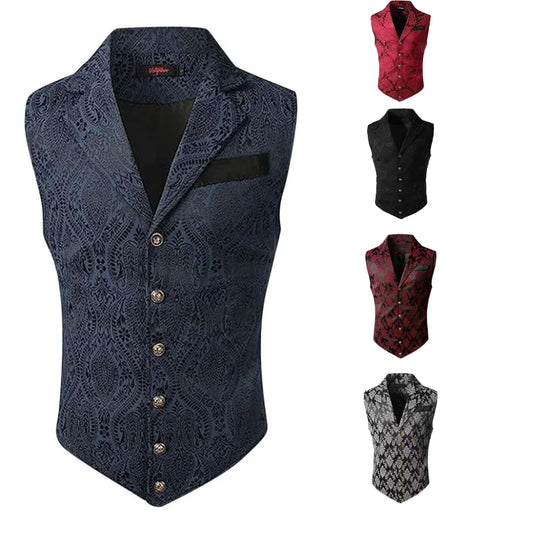 Men's Suit Vest Floral Jacquard Single Breasted Slim Fit Waistcoat for Wedding