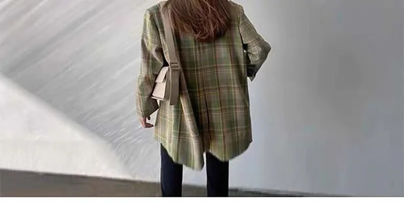 Spring Autumn 2024 British Style Women's Long Sleeve Loose Casual Plaid Jacket Elegant Outerwear Top Trendy Commute Wind