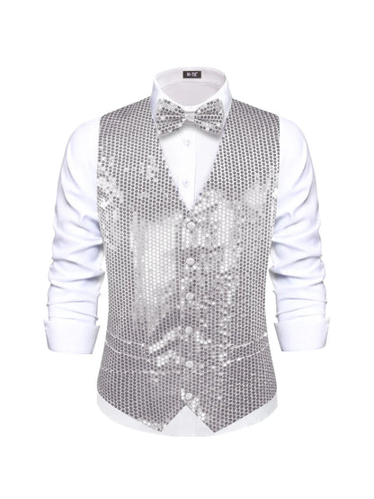 Men's Sequin Vest – Sleeveless Single Breasted Formal Waistcoat for Weddings & Events
