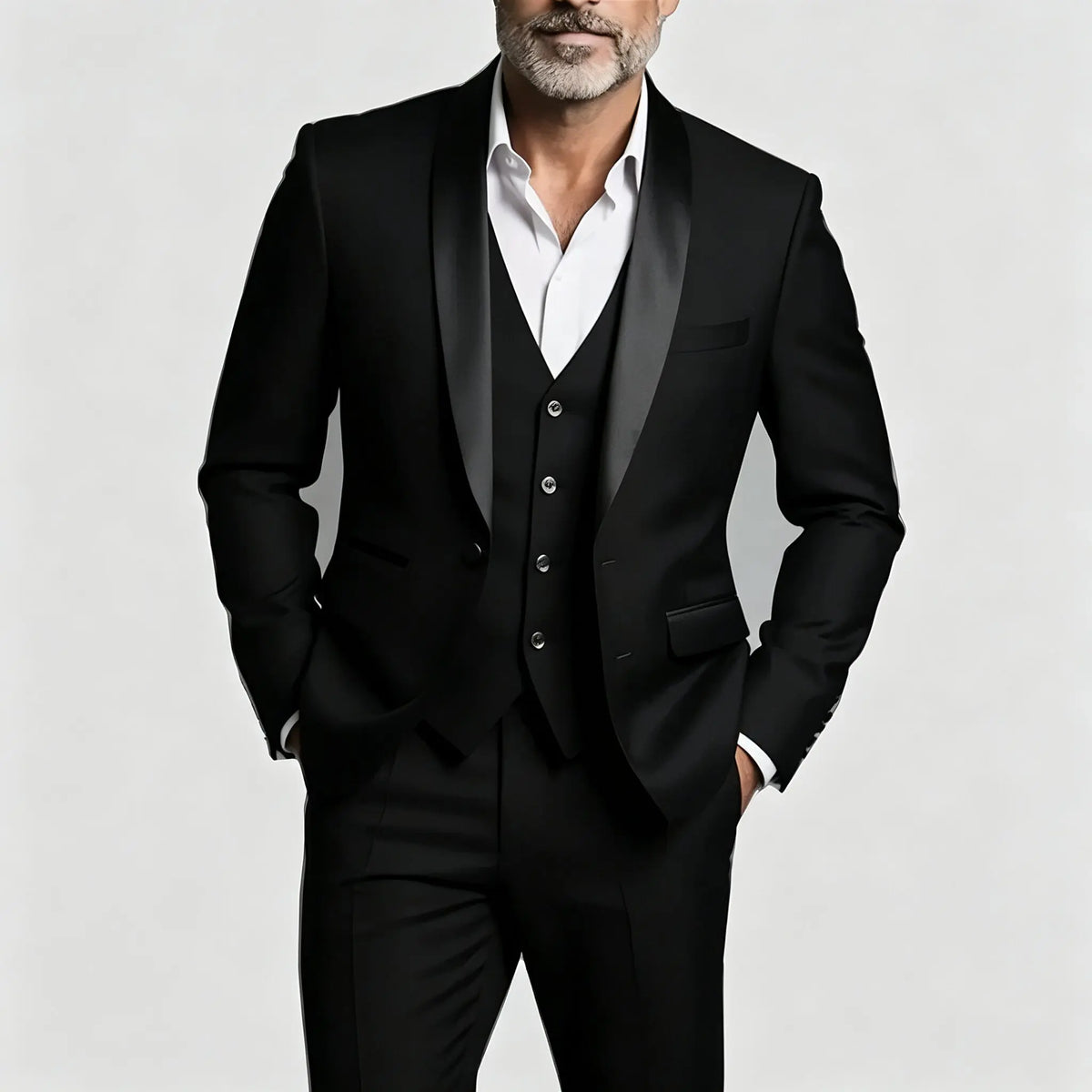 Costume 3 pièces pour homme à revers châle — Coupe ajustée, à simple boutonnage, idéal pour les mariages, les banquets et diverses occasions décontractées