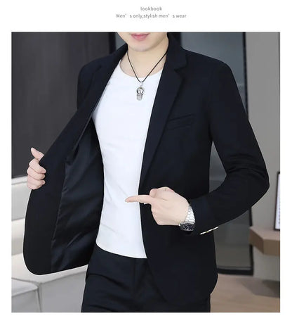 Men's Autumn New Style Slim Fit Pure Color Korean Fashion Administrative Little Suit Jacket Trendy Versatile Top Coat