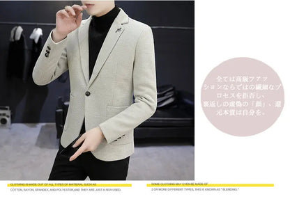 Blazer: An Outdoor Fashion Business Gentleman Pure Color Wedding Host Slim-fit Casual Korean-style Versatile Men Fleece Blazer