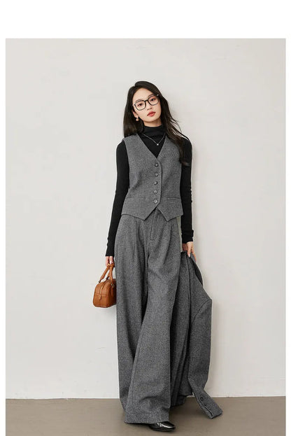 Dark Gray Wool Blend Blazer 2026 Autumn Winter New Fashion Office Lady Elegant Coat Casual Loose-fit Female Jackets M9353