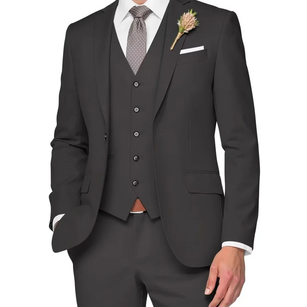 Costume de Mariage Formel pour Hommes Élégant Haut de Gamme Slim Fit 3 Pièces Blazer Gilet Pantalon Business Décontracté pour Soirée Dansante