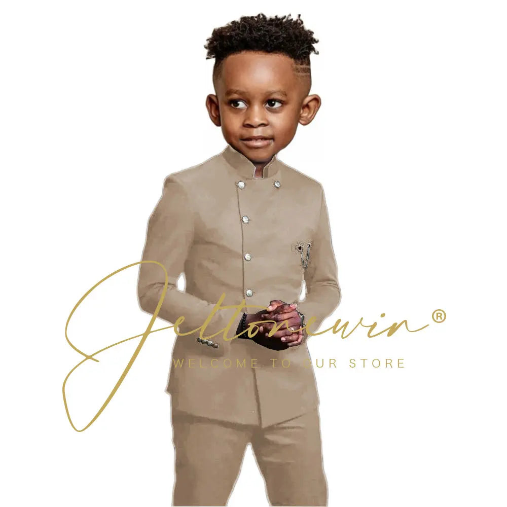Royal Blue Boys Suit 2 Piece Wedding Tuxedos Double Breasted Jacket Pants Slim Fit Kids Formal Party Outfit Blazer Sets