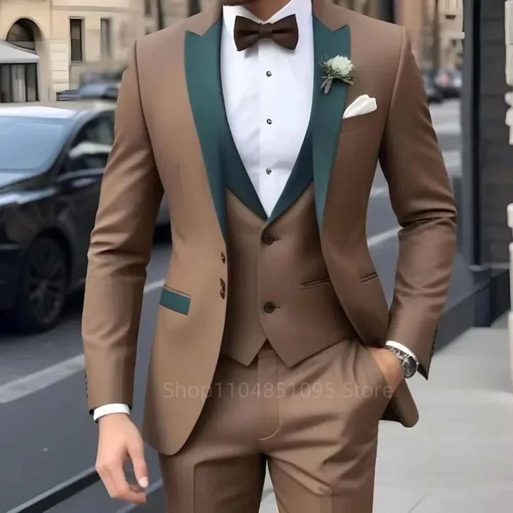 Navy Blue Peak Lapel 3 Piece Men's Tuxedos Fashion Single Breasted Formal Men's Clothes Smart Casual Wedding Party Prom Tuxedos