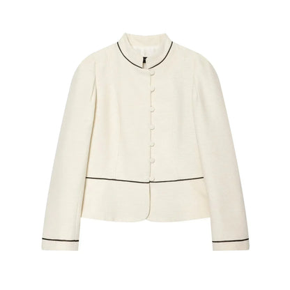 Holiday Casual Elegant Women Slim Blazer Patchwork Stand Collar Single Breasted Blazer Fashion 2026 Spring Summer Blazer