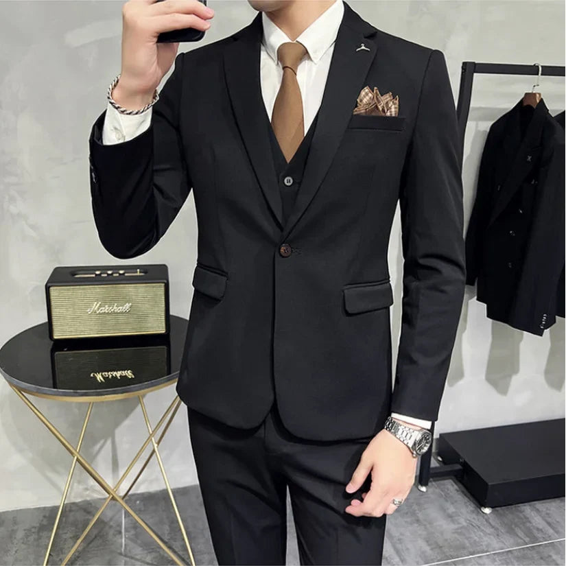 2025 Men's Wedding Suit Vest Trousers Set Fashionable Handsome Solid Color Groom's Three-Piece Outfit Available in Sizes M-7XL