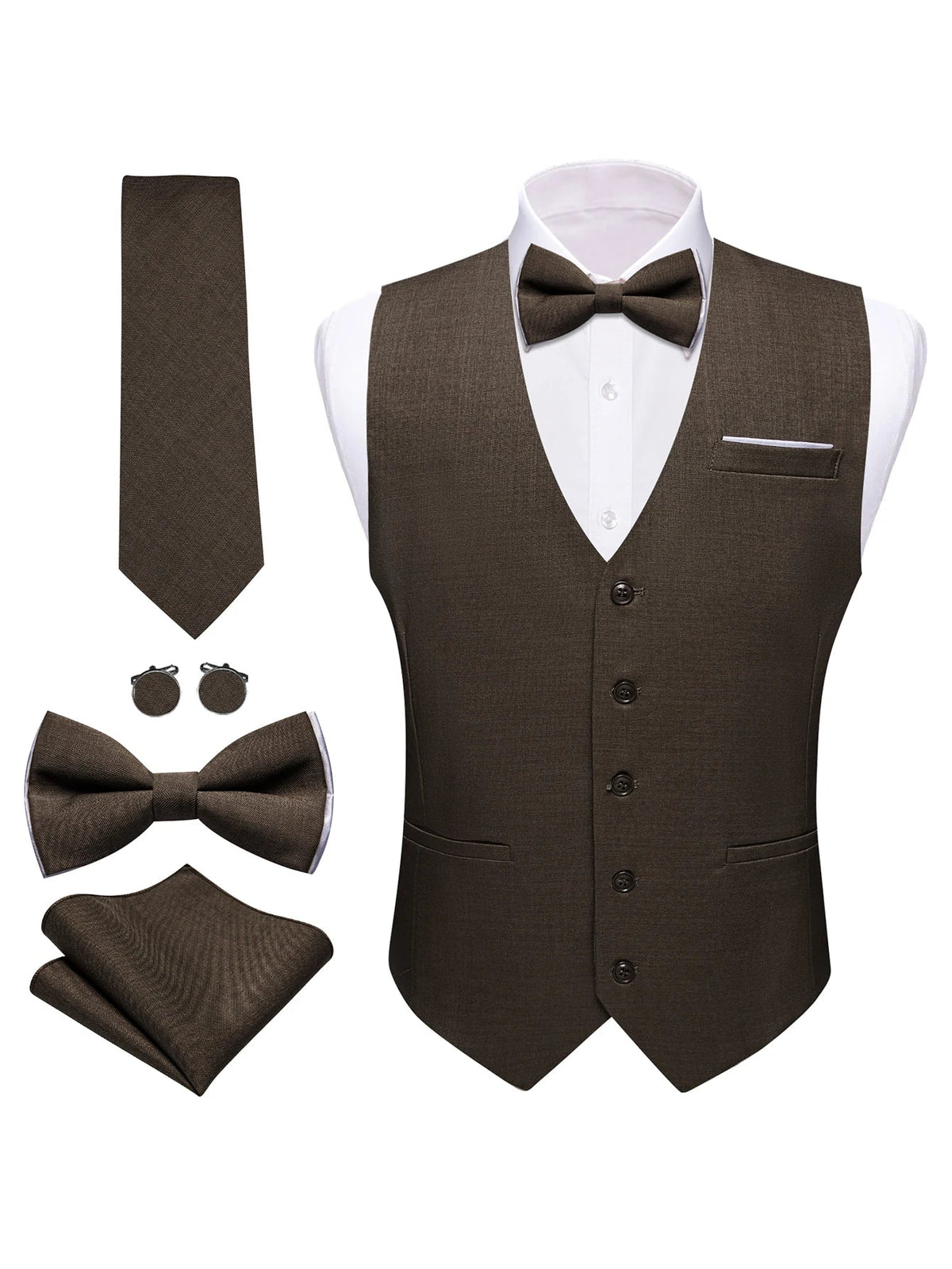 Men's Formal Vest Set 5-Piece Satin Waistcoat with Tie for Weddings and Business