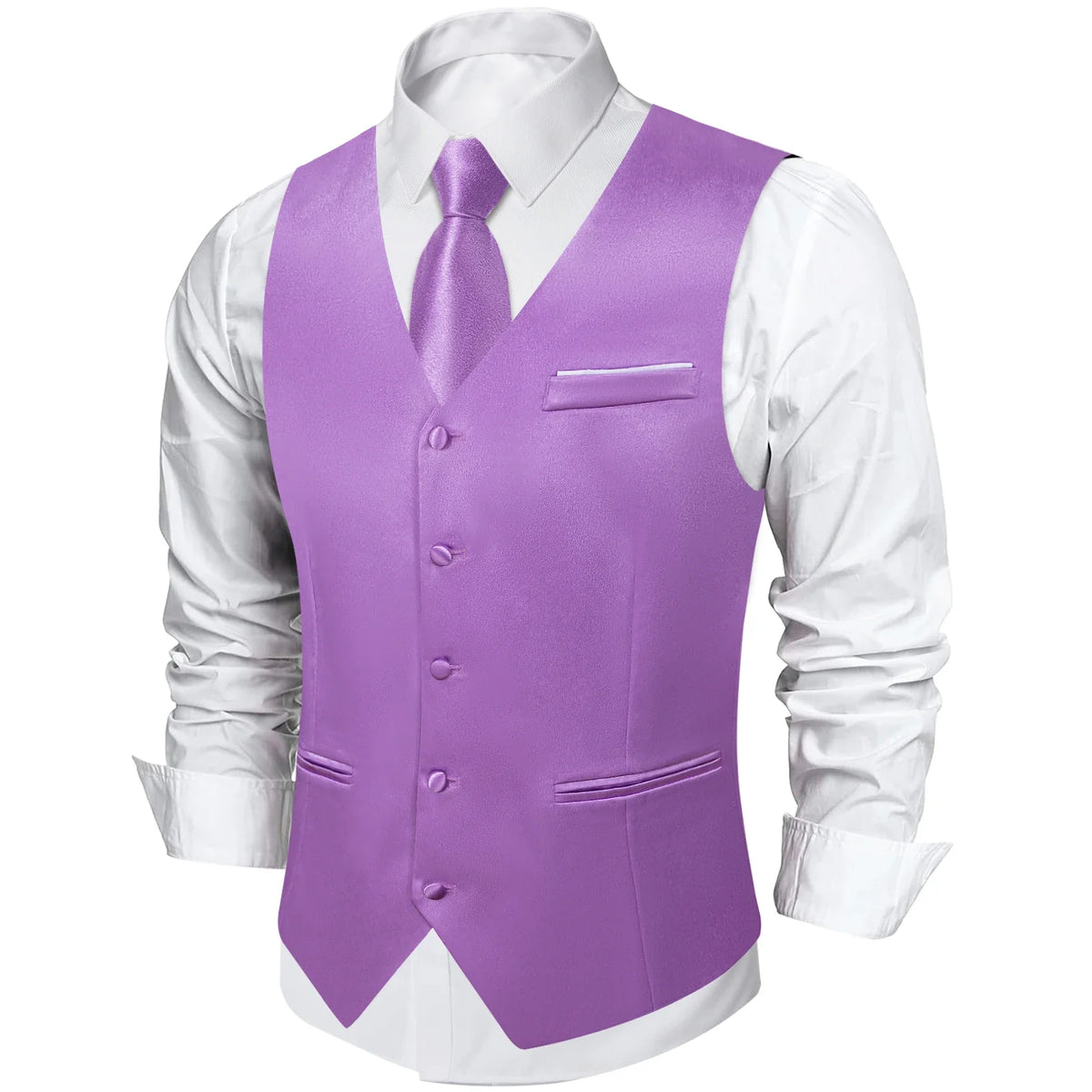 Men's Satin Suit Vest Set with Tie Handkerchief and Cufflinks for Wedding and Prom