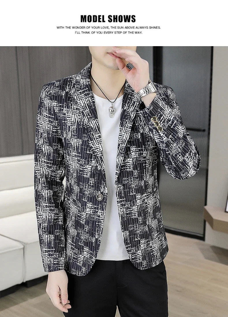 Men's Blazer Fashionable Casual Business Gentleman Outdoor Trendy Checkered Banquet Versatile and Slimming Korean Version Blazer