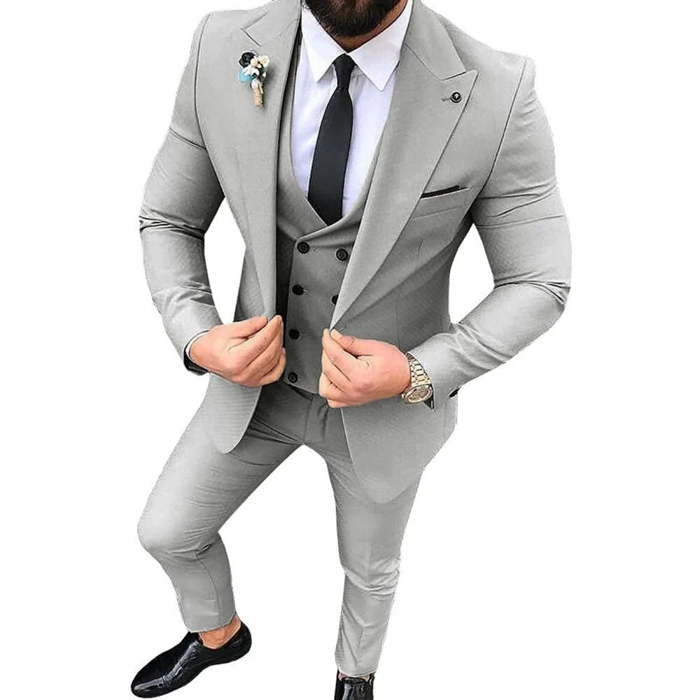 Ensemble de 3 costumes de smoking pour homme avec blazer, gilet simple boutonnage et pantalon pour mariage et occasions professionnelles décontractées