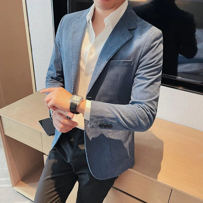 2024 High Quality Fashion Handsome Trend Business Matching Corduroy Small Suit Jacket Men Slim Fashion Casual Handsome Suit