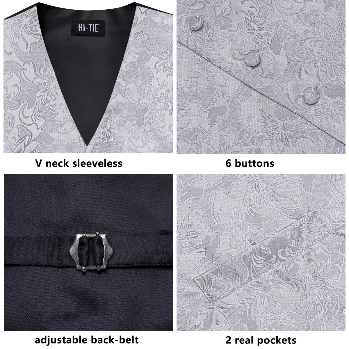 Men's Suit Vest Set – Floral Waistcoat with Tie, Hanky & Cufflinks for Weddings & Formal Events