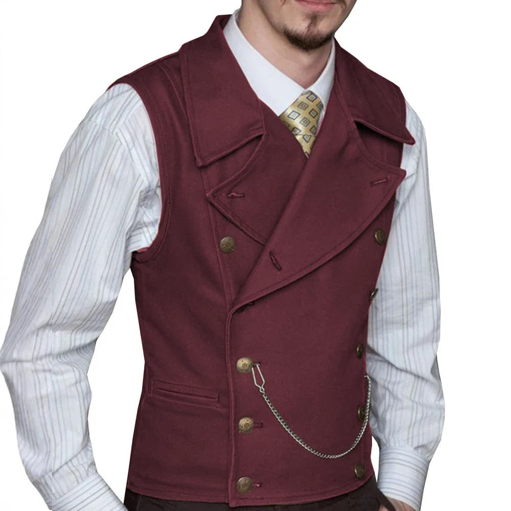Men's Double Breasted Waistcoat – Solid Color Formal Vest for Weddings & Events