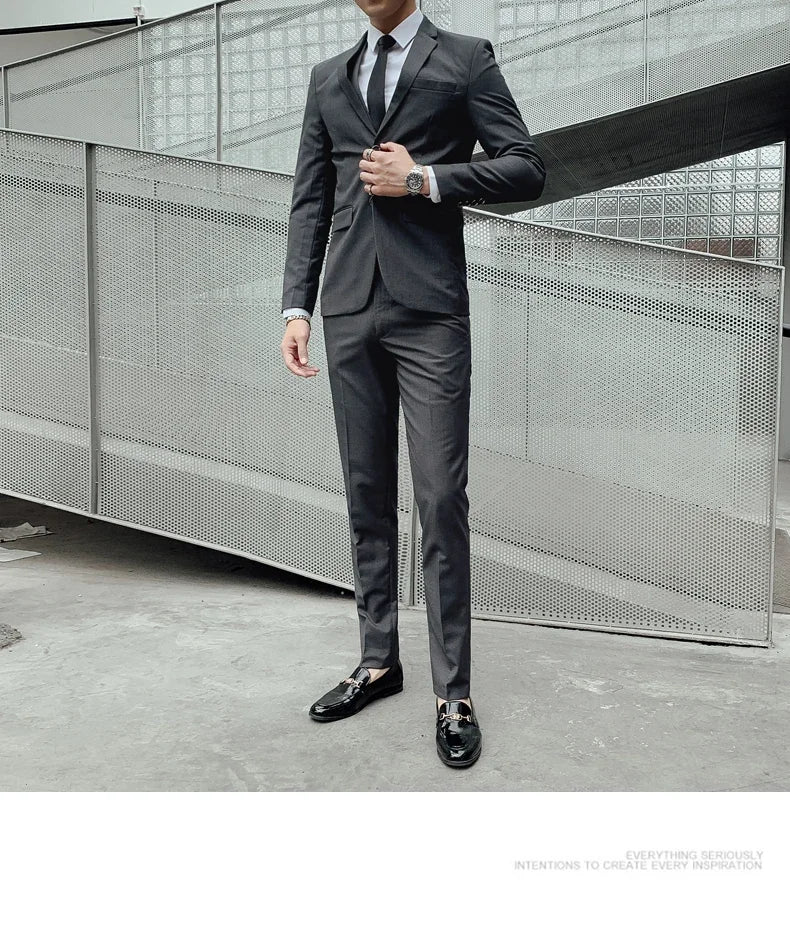 Men's Slim Fit Business Suit – Smart Casual Single Breasted Formal Suit for Work, Wedding & Special Occasions