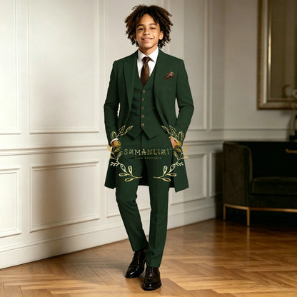 Premium Light Green Boys Formal Suit Sets 3 Pieces Long Jacket Vest Pants Occasion Wear For Wedding Party Banquet Performance