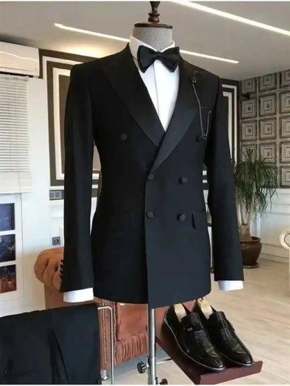 2 Pieces Black Men's Suit Peak Lapel Double Breasted Blazer Pants Wedding Business Birthday Party Prom Suits Groom Tuxedos