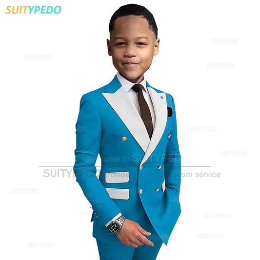 Formal Suit Attire Wedding Party Elegant Children Costume Peak Lapel Jacket Pants 2 Pieces Tuxedos Slim Fit Suits For Boys