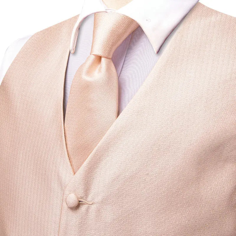 Men's Vest Double Breasted Satin V-Neck Waistcoat with Tie and Pocket Square 3-Piece Set for Weddings and Formal Events