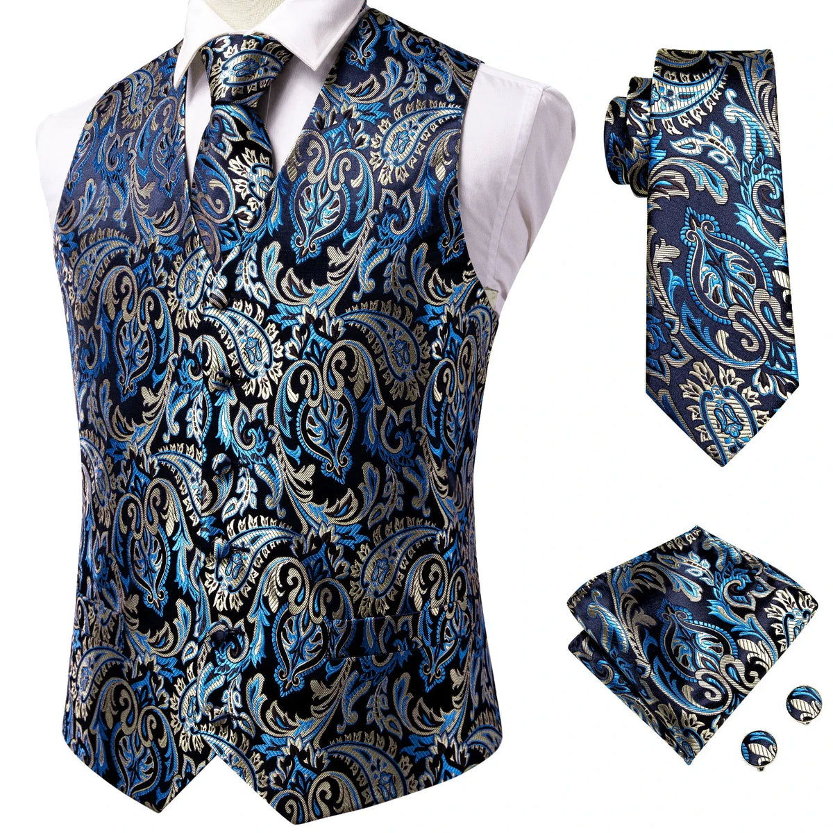 Men's Vest Suit Set – Champagne Gold Paisley Waistcoat for Weddings & Formal Events