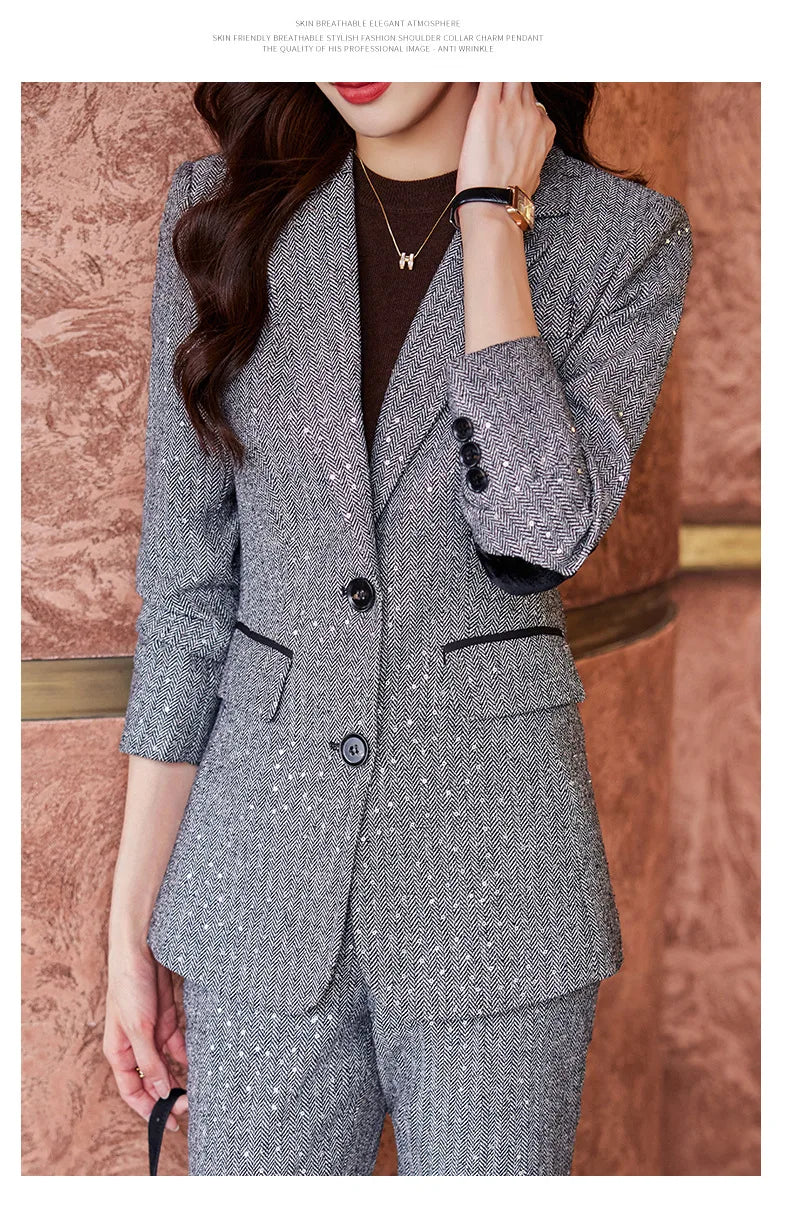 High Quality Fabric Women Business Suits With Pants and Blazer Coat Professional Autumn Winter Office Ladies Pantsuits Blazers