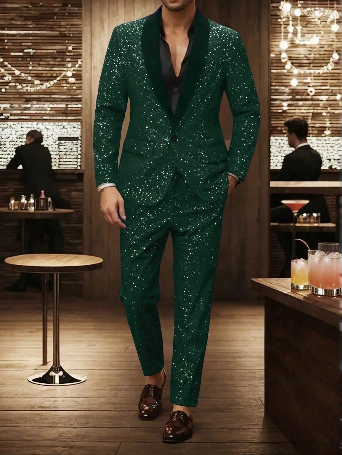 High-quality Fashionable Banquet Party Men's Clothing - European-style Shiny Banquet Stylish Men's Suit Sets