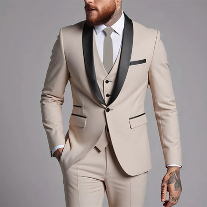 Men's Suits Regular Fit 3 Pieces Formal Business Tuxedos Blazer Vest Pants for Wedding Grooms