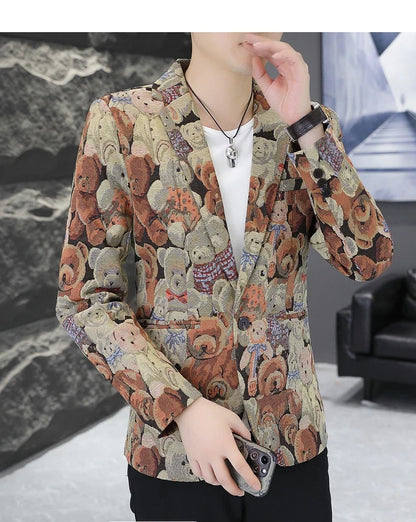 Blazer New Men's Fashionable Casual Business Gentleman Outdoor Trendy Print Banquet Versatile and Slimming Korean Version Blazer