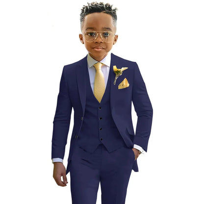 Formal Boys Suits Wedding Tuxedo 3 Pieces 2-20T Kids Slim Fit Jacket Vest Pants Birthday Party Sets School Performance Outfit