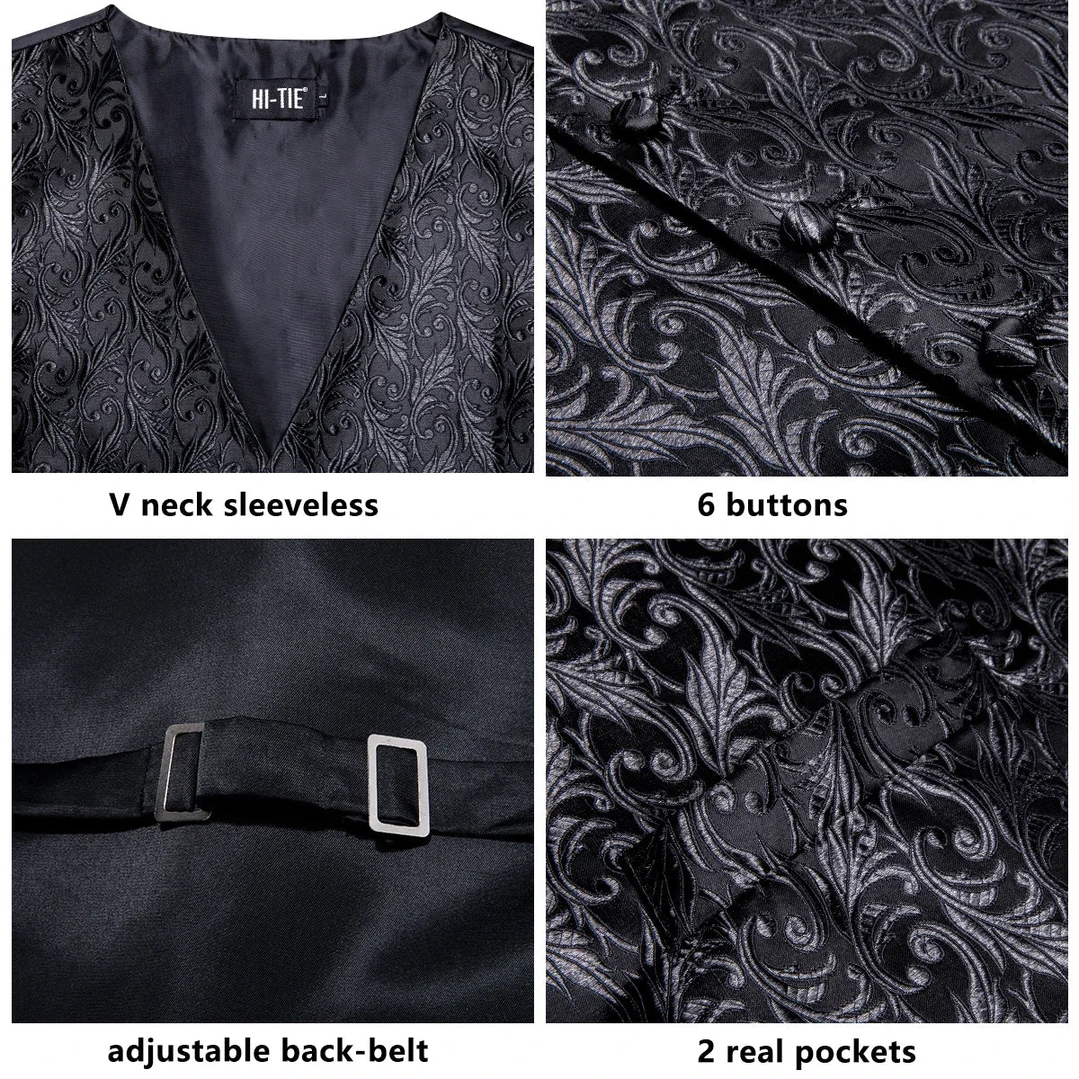 Men's Vest Paisley Jacquard Set with Necktie Pocket Square and Cufflinks for Weddings and Formal Events