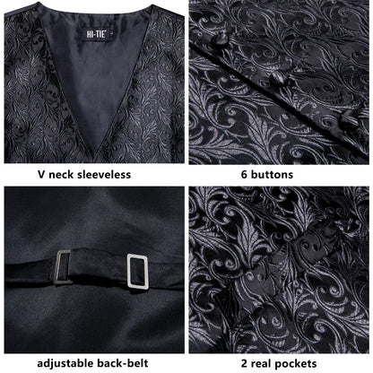 Men's Vest Paisley Jacquard Set with Necktie Pocket Square and Cufflinks for Weddings and Formal Events