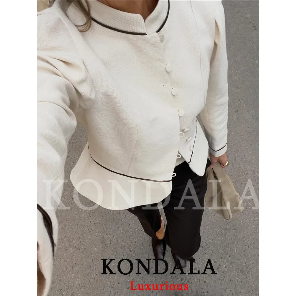 Holiday Casual Elegant Women Slim Blazer Patchwork Stand Collar Single Breasted Blazer Fashion 2026 Spring Summer Blazer