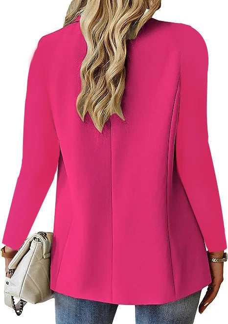 Women's Solid Color Single Button Blazer Autumn Long Sleeve Lapel Office Jacket Slim Fit Casual Workwear with Front Pockets
