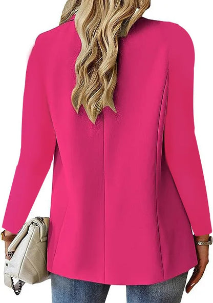 Women's Solid Color Single Button Blazer Autumn Long Sleeve Lapel Office Jacket Slim Fit Casual Workwear with Front Pockets
