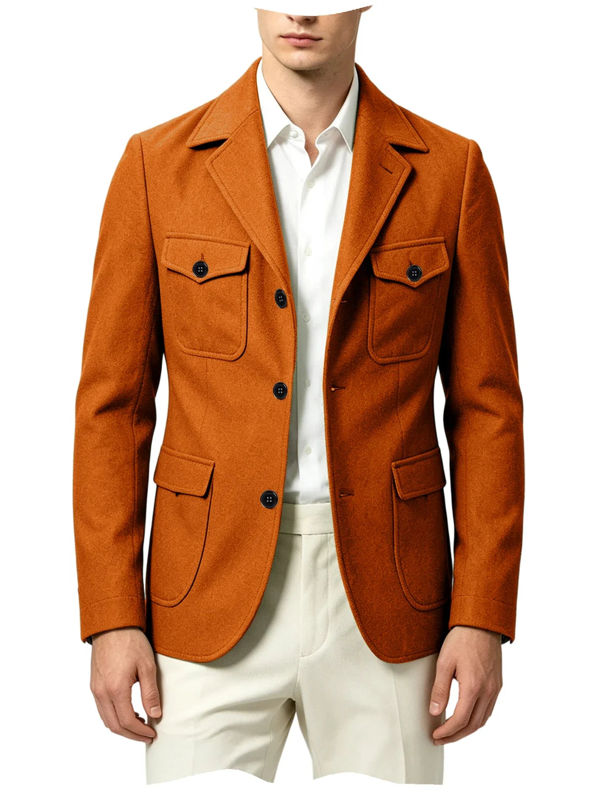 Men's Wool Blazer Notched Lapel Slim Fit 3 Buttons Suit Jacket Multi Pockets Casual Business Autumn Winter Dress Coat Daily Wear